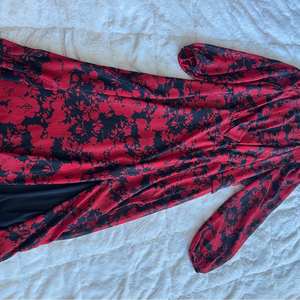 Red and Black Floral Dress